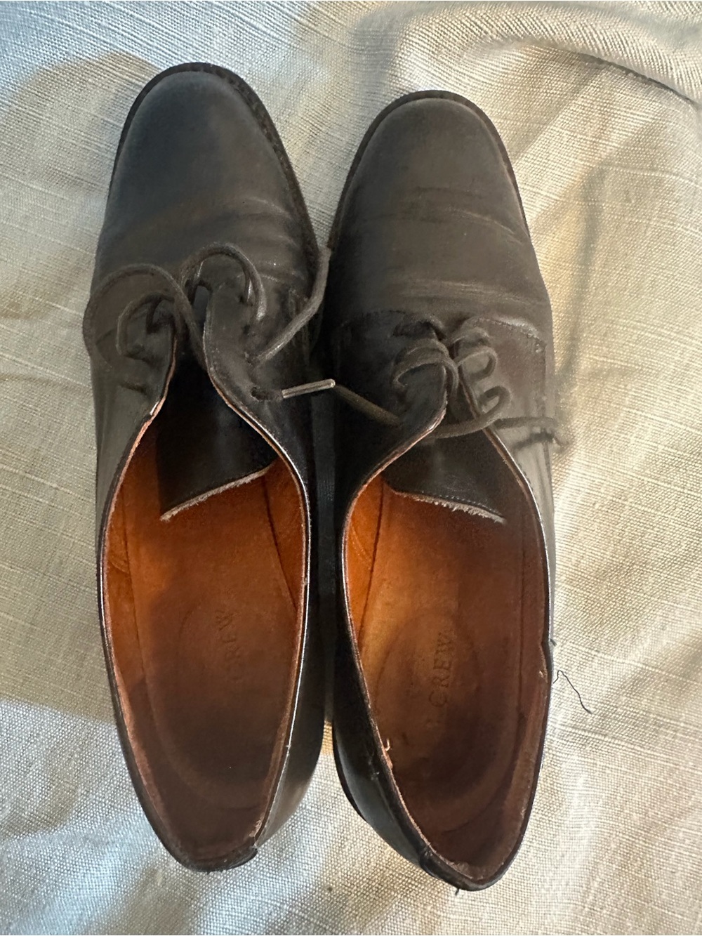J. Crew Women's Black Leather Derby Oxfords with Brown Interior